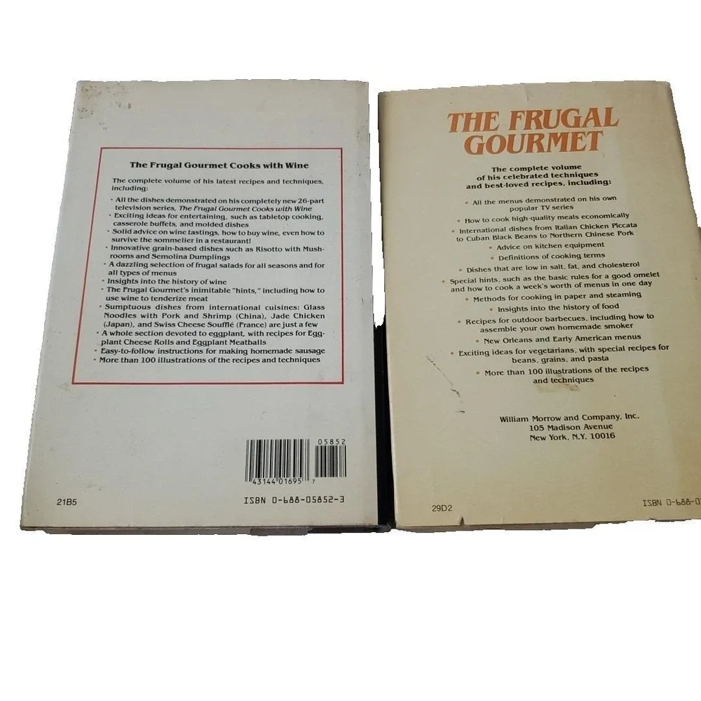 The Frugal Gourmet & Cooks with Wine Jeff Smith Cookbook Lot Hardcover 2 Books